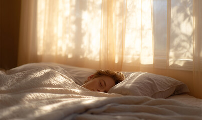 Peaceful Morning Rest Cozy under Soft Blanket with Relaxed Person Sleeping Comfortably. generative aI