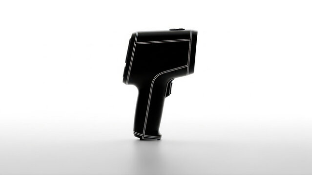 Sleek black thermal detector isolated on a pristine white background, showcasing its modern design and ergonomic grip, with sharp contrasts and minimalist aesthetics