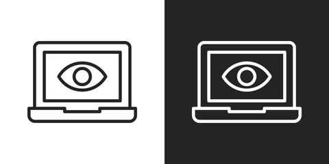 Cyber Surveillance Icon In Black And White Line Style