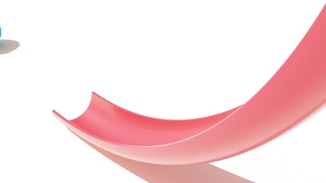 Light blue sphere rolling on red arc down on white bg able to loop endless 4k