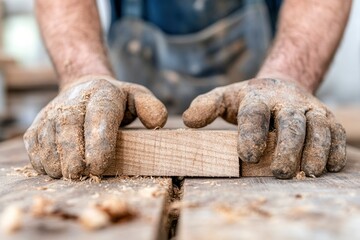 Carpenter using a plane to shape a wooden table leg in a workshop