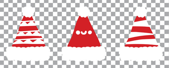 Obraz premium Collage with Santa Claus hats, closeup objects. Santa Hat Illustration