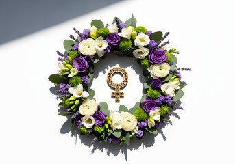 woman gender icon framed by flowers for equality concept