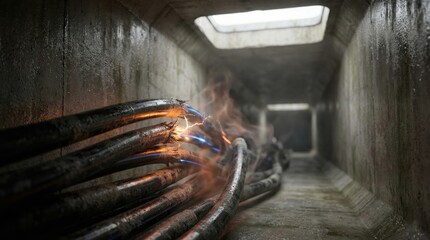 DDoS Attack Causing Critical System Overload and Network Infrastructure Failure in a Dark, Damp Conduit