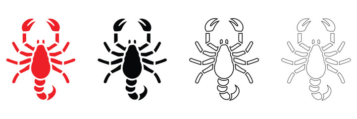 scorpion vector icon set, scorpion sea animal vector, silhouette and line art