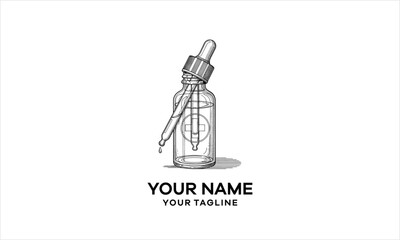 Dropper Bottle Logo Design Serum Bottle Essential Oil Hand Drawn Style logo design.