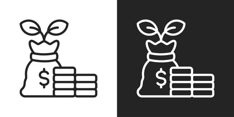 Growth Fund Icon In Black And White Line Style