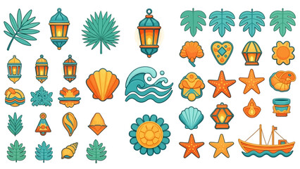A collection of summer themed clip art designs on a white background