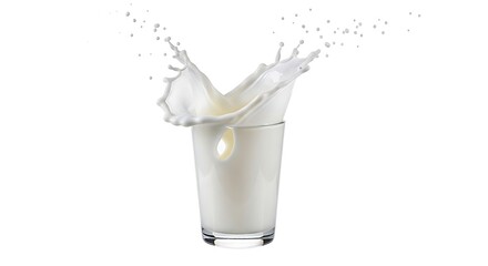 Milk Splash in Glass - Fresh Dairy Delight on White Background.