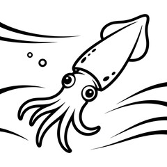 A beautiful line drawing of a squid coloring page design