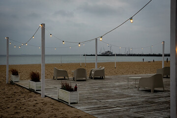 Cloudy autumn evening on the Baltic Sea coast in Sopot
