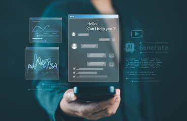AI technology in daily life and business operations, featuring AI assistants, data dashboards,...