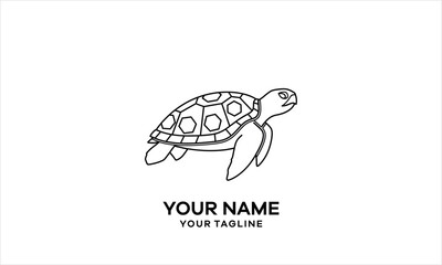 Sea Turtle Outline Logo Icon Minimalist Black and White Vector Animal Design logo design.