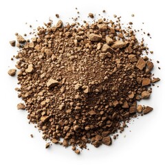 Small stones and dirt forming a textured brown surface, isolated on white background