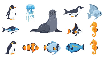 Marine life display penguin seal fish jellyfish seahorse © Donjuan Visual