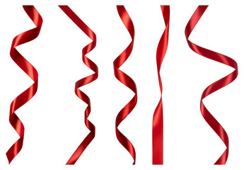 Collection of Red Satin Ribbons Isolated on Background