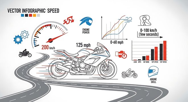 Motorcycle Speed Infographic - Performance, Data, and Road Dynamics.