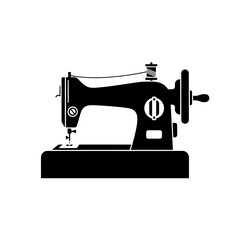 “Vintage Sewing Machine Icon – Tailor Equipment Silhouette Vector”