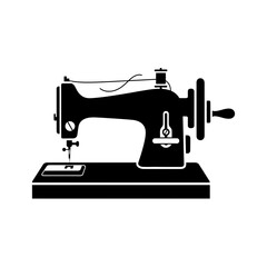 “Vintage Sewing Machine Icon – Tailor Equipment Silhouette Vector”