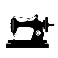 “Vintage Sewing Machine Icon – Tailor Equipment Silhouette Vector”