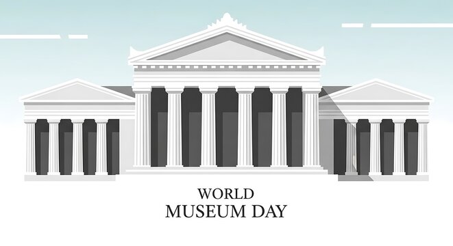 World Museum Day Illustration - Architectural Building with Pillars.