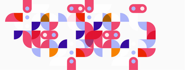 Abstract geometric shapes, vibrant colors, playful composition. Modern design, clean lines, minimalist aesthetic. Bright, cheerful, artistic pattern.