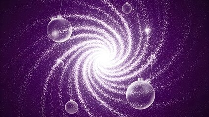 Abstract cosmic swirl with glowing orbs and sparkling particles on dark purple background