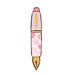 Cute Floral Fountain Pen Illustration Design