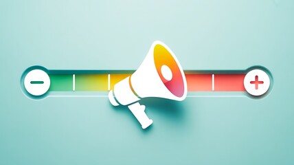 Megaphone with volume scale showing increase and decrease sound level concept
