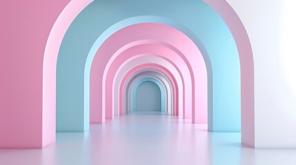 Pastel Arches Corridor A Serene and Modern Architectural Visualization Render