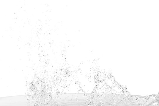 Vigorous white water splashes erupt upwards and outwards transparent  background, captured in dynamic motion with countless scattering droplets