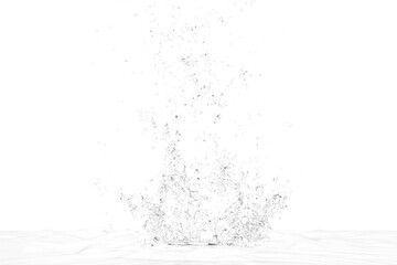 A dynamic white liquid splash erupts from a surface transparent  background, frozen mid-air with countless droplets scattering outwards