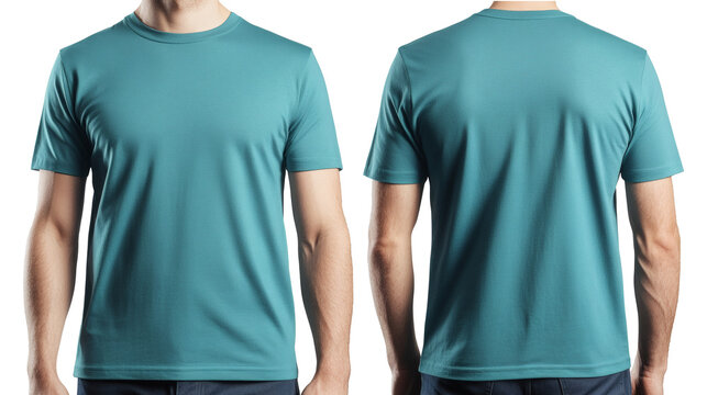 Modern teal t-shirt presenting front and back views for apparel branding mockups, ideal for fashion design and online retail marketing