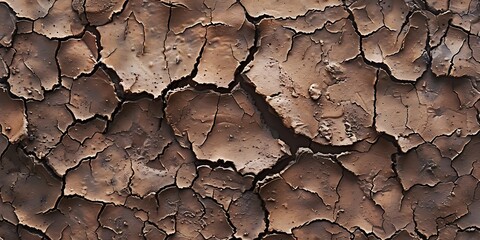 Cracked Earth Texture Showing Severe Drought Conditions and Environmental Impact