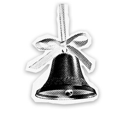 Vintage Halftone Christmas Bell with Ribbon &ndash; Black and White Retro Holiday Illustration