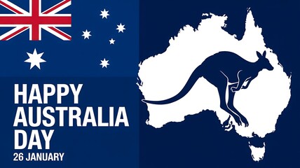 Happy australia day illustration with kangaroo silhouette and australian map design
