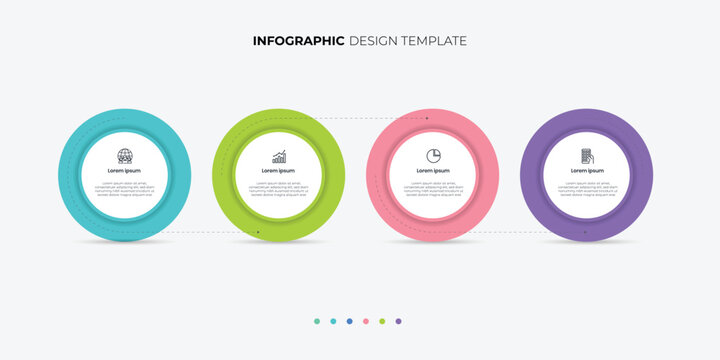 Simple infographic design template elements placed in horizontal row. Concept of 4 steps of business development process. Modern linear  illustration for report.