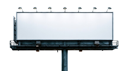 Large blank outdoor billboard with overhead lights and metal structure, perfect for advertising and media placement presentations.