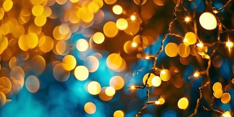 Abstract Image of Holiday Lights Sparkling with Soft Bokeh Background on Blue