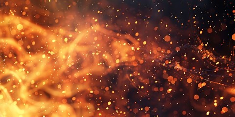Abstract Fire and Embers Background with Bokeh and Warm Golden Light