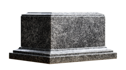 Granite monument base with tiered layers and textured surface, perfect for cemetery markers and memorial structures in funeral industry applications.