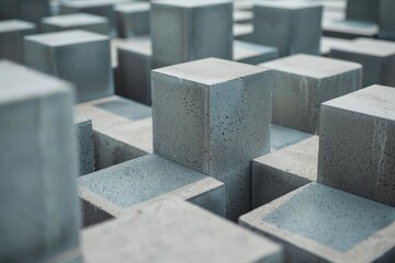 Concrete cubic blocks forming a modern abstract architectural design