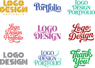 Naklejka premium Decorative Logo Design and Portfolio Text Set