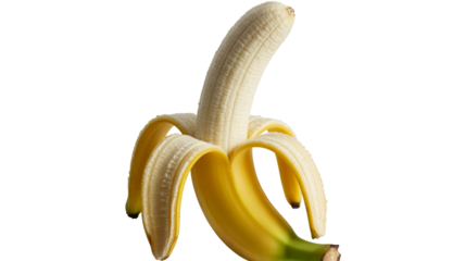 Fresh peeled banana ready for healthy snacking or tropical smoothie, vibrant and tempting on dark background isolated on white background