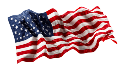 Dynamic American flag waving majestically, symbolizing national pride and freedom, perfect for patriotic themes and celebratory events.