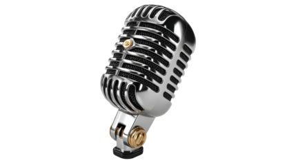 Classic chrome and gold microphone with vintage style, perfect for music production, podcasts, and recording studio applications.