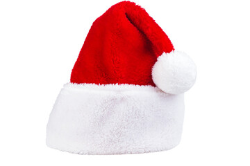 Red Santa hat with white pom-pom. Cristmas accessory. Isolated on white background