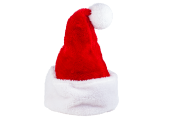 Red Santa hat with white pom-pom. Cristmas accessory. Isolated on white background