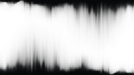 Vector halftone glitch borders fade design background. Upper and lower dotted dense irregular edge texture with light center for your text.