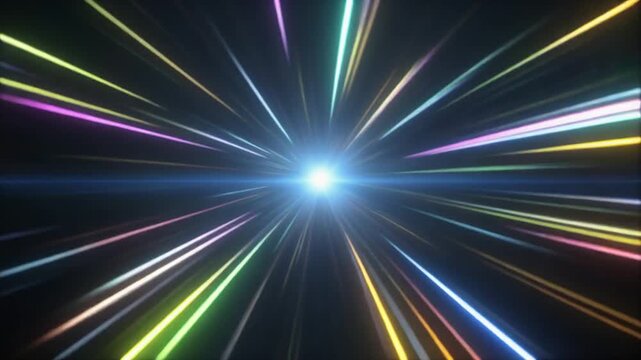 Futuristic hyperspace jump warp speed colorful light streaks accelerating abstract background overlay.